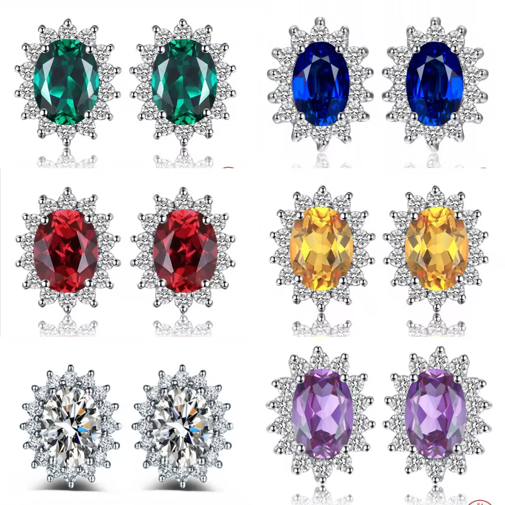 Boucles d'oreilles de fiançailles en argent regardé 925 avec topaze saphir bleu