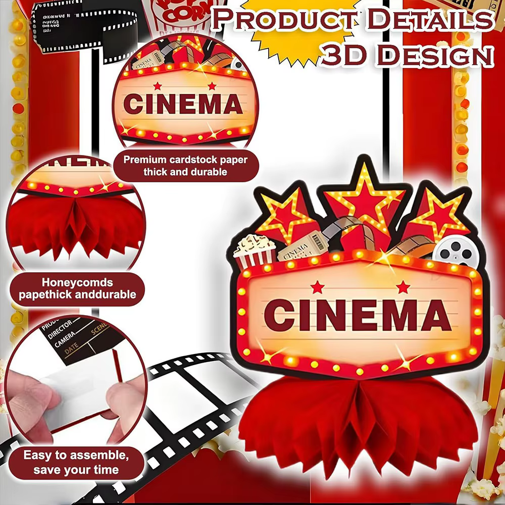 Centres de table nid d'abeille sur le thème du cinéma de Hollywood