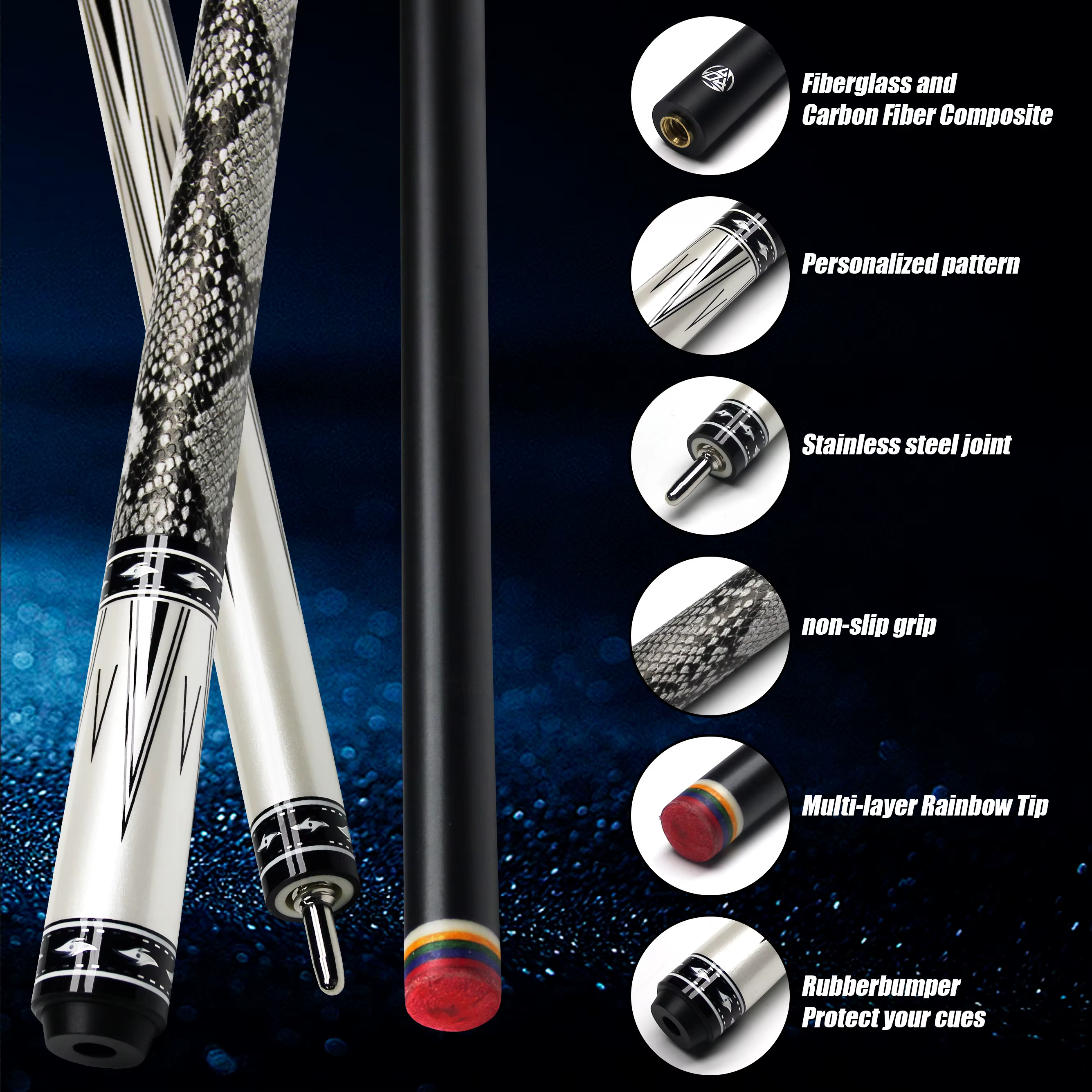 Queue de billard Viper en fibre de carbone – Joint en acier inoxydable