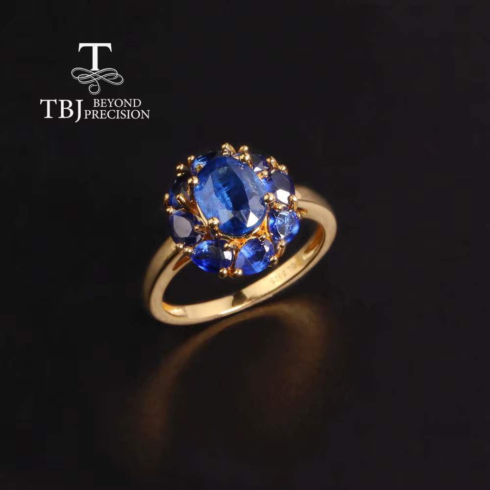 Bague en argent sterling avec cyanite naturelle bleu profond et charmant