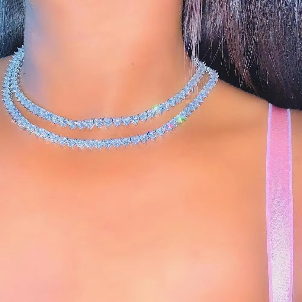 Cadeau Saint-Valentin 2026 : Collier Tennis 5A Cœur CZ Blanc Rose