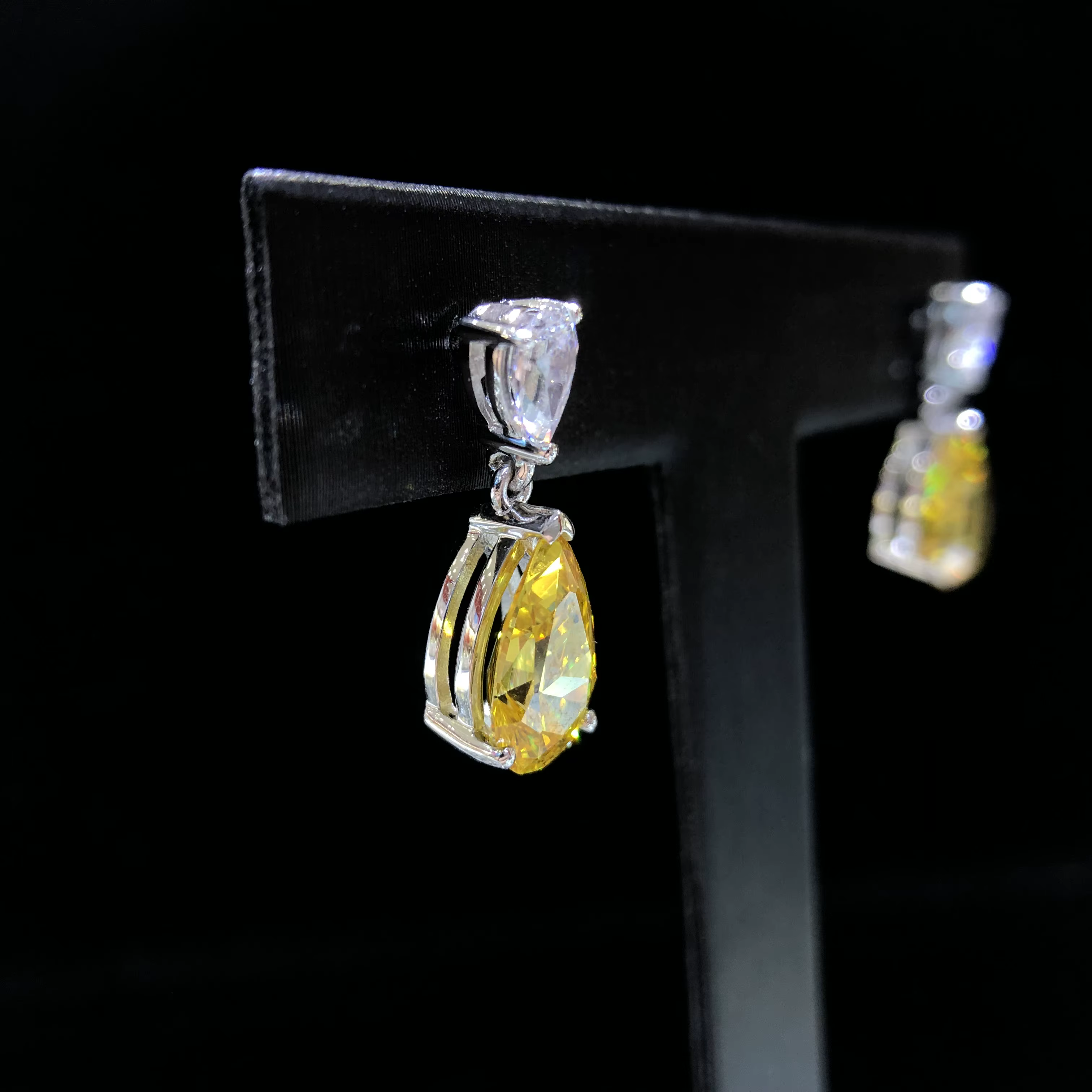 (6Ct Total) 3Ct chaque poire coupe jaune laboratoire cultivé diamant boucles d'oreilles AU585 or blanc goutte d'eau boucle d'oreille 14K bijoux E053