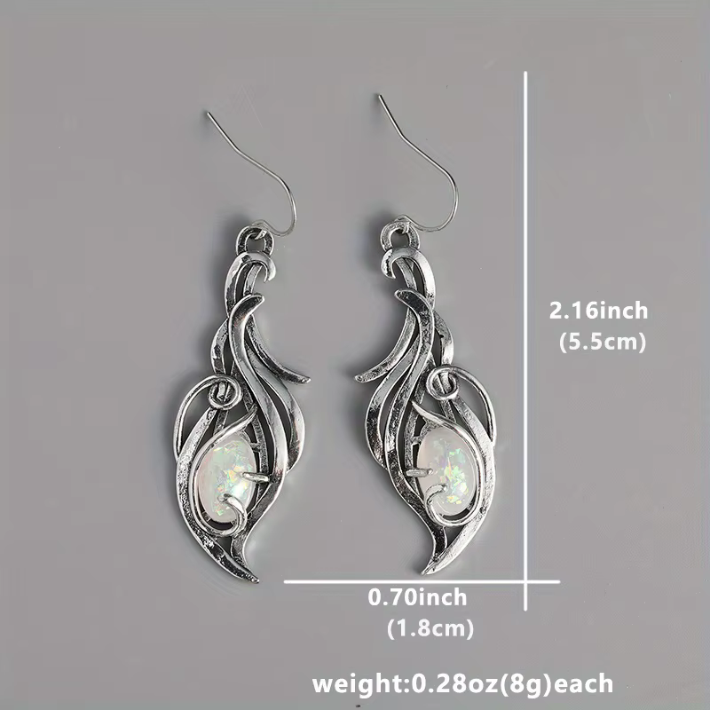 Boucles d'oreilles pendantes en opale bohème - Bijoux élégants plaqués argent pour les fêtes et les occasions spéciales E1238-1