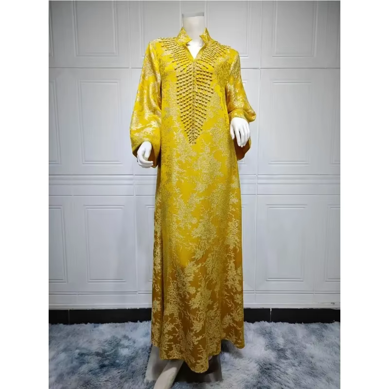 Robe musulmane Eid personnalisée pour femmes Abaya perles col montant Jalabiya Maroc robes de soirée Abayas caftan