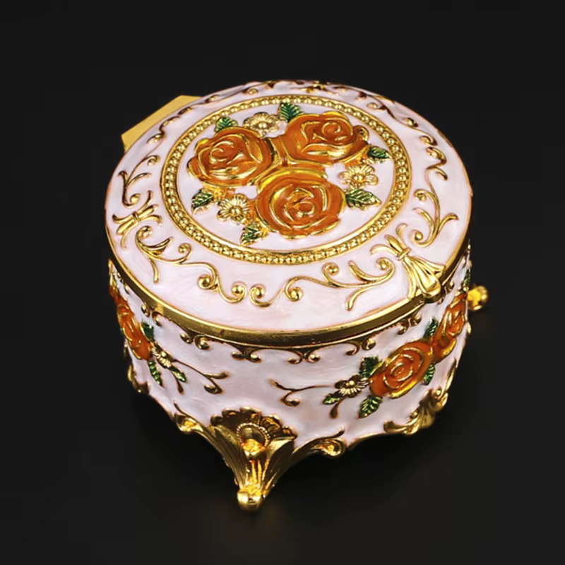 Boîte à bijoux ronde en émail style vintage européen pour coiffeuse