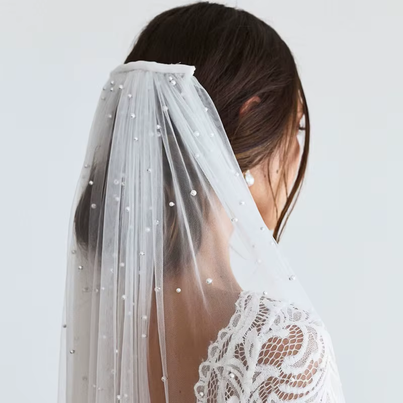 Voile de Patients de Mariage Élégant avec Perles