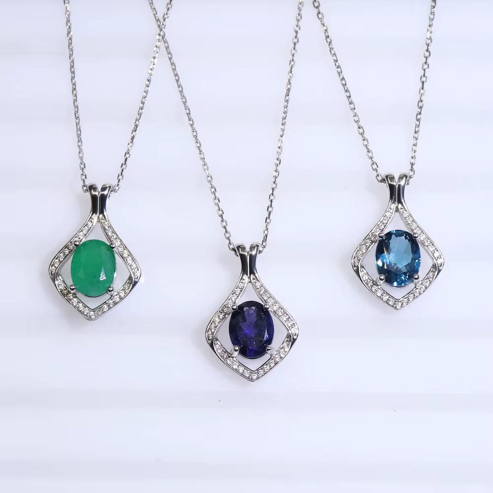 Collier de pierres précieuses en argent 925 pour femme