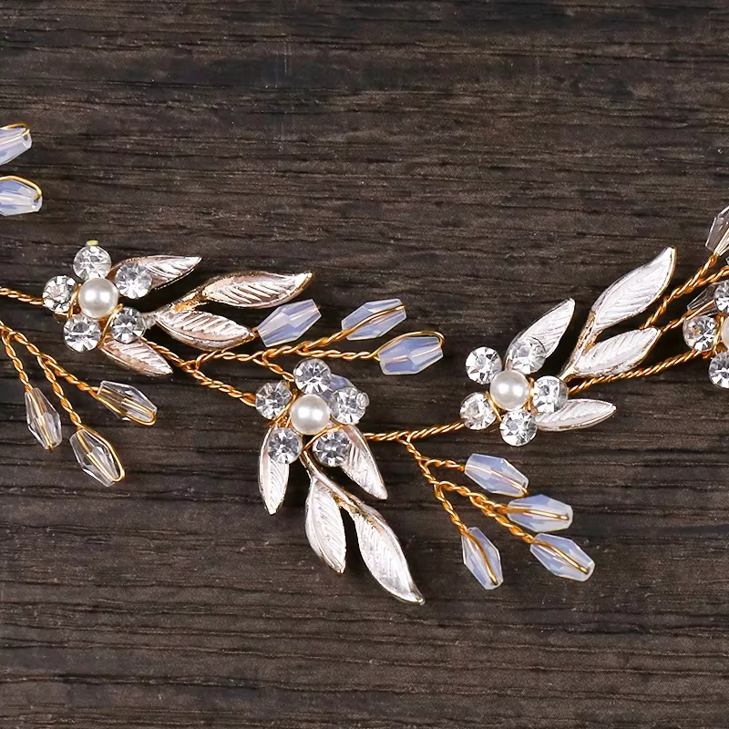 Vintage or bandeaux cheveux ornements feuilles strass fleur