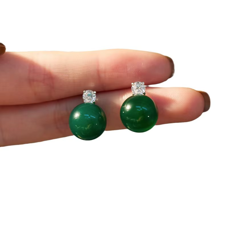 Boucles d'oreilles pendantes Minar de luxe en pierre naturelle de jade vert et zircone cubique pour femme