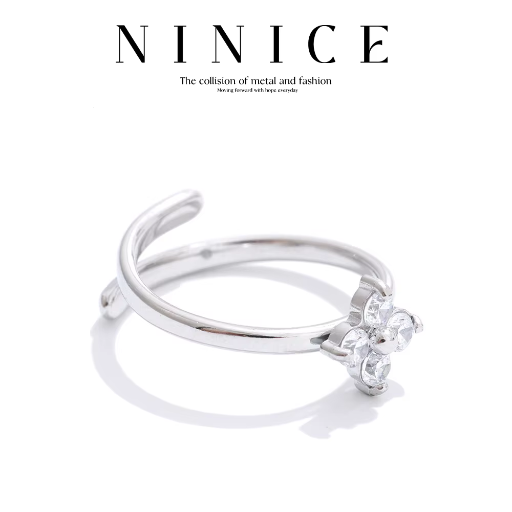 Anneaux acier inoxydable bijoux femme Cube zircone fleur décoration réglable à la mode Simple Design