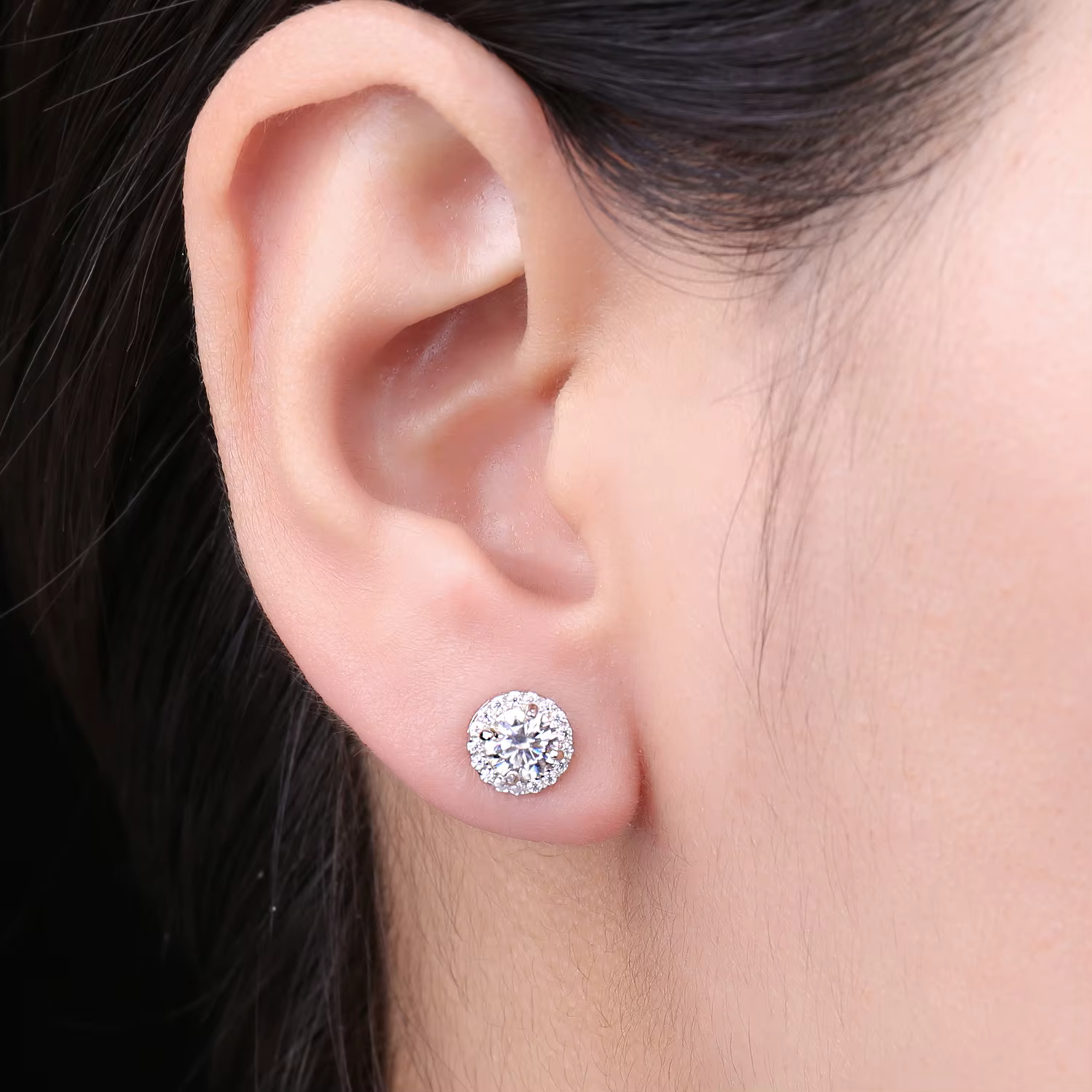 Moissanite D couleur Total 1ct rond 925 en argent Sterling Halo boucles d'oreilles pour femme or jaune plaqué or Rose