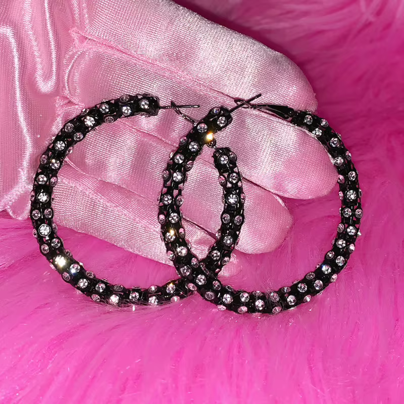 Y2K – boucles d'oreilles noires en cristal brillant