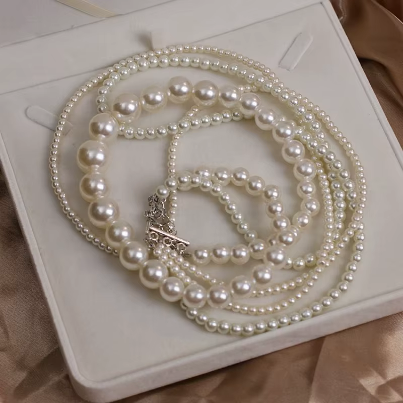 SHMIK Collier long multicouche élégant pour femme avec perles et camélias