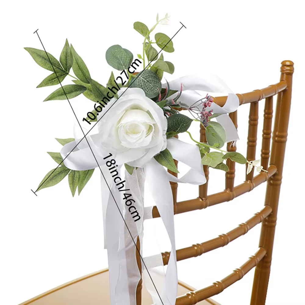 6 pièces de fleurs décoratives blanches pour dossier de chaise de mariage