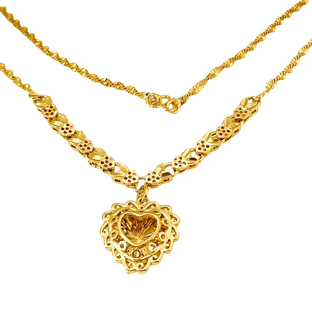 Collier de luxe avec pendentif en forme de cœur d'amour plaqué or en argent Sterling 925