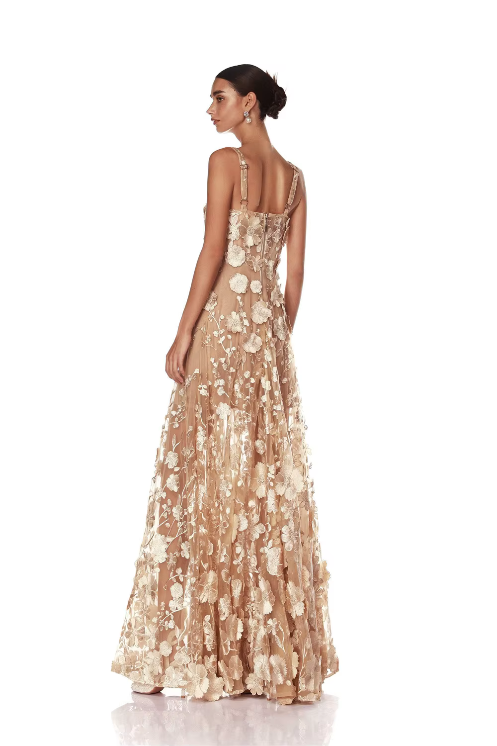 Kyoto personnalisé élégant Champagne dentelle broderie robe De mariée bretelles Spaghetti a-ligne robes De Noche parole longueur formelle