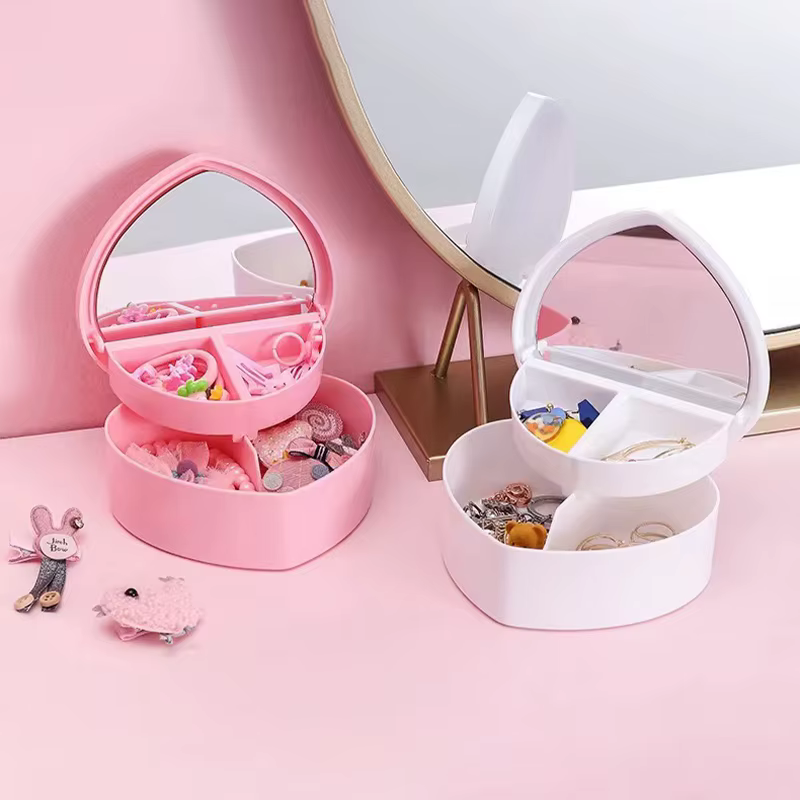 Boîte de rangement de bijoux en forme de cœur pour filles