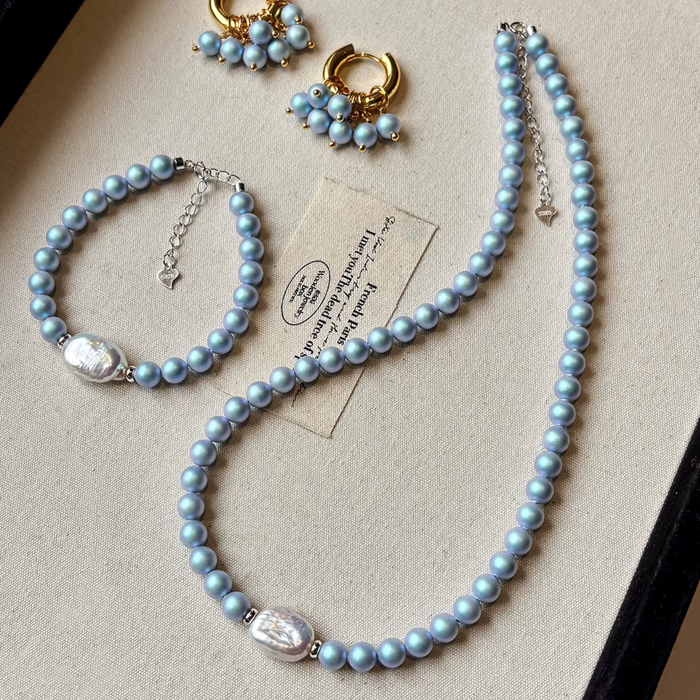 Nouveau Design à la mode perles bleues naturel Baroque perle d'eau douce 14K or rempli femme ensembles de bijoux collier Bracelet boucles d'oreilles