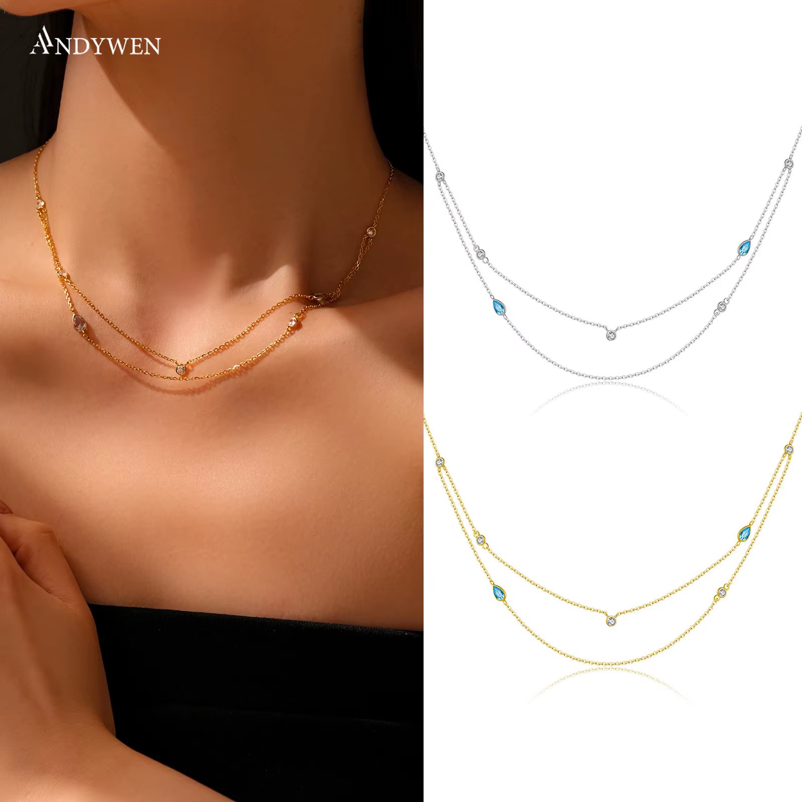 ANDYWEN – collier Double couche en argent 925