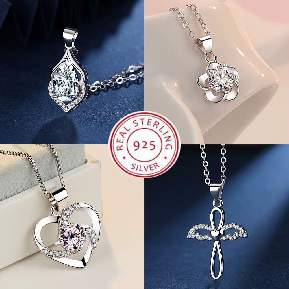 Collier pendentif trèfle à quatre feuilles en forme de cœur