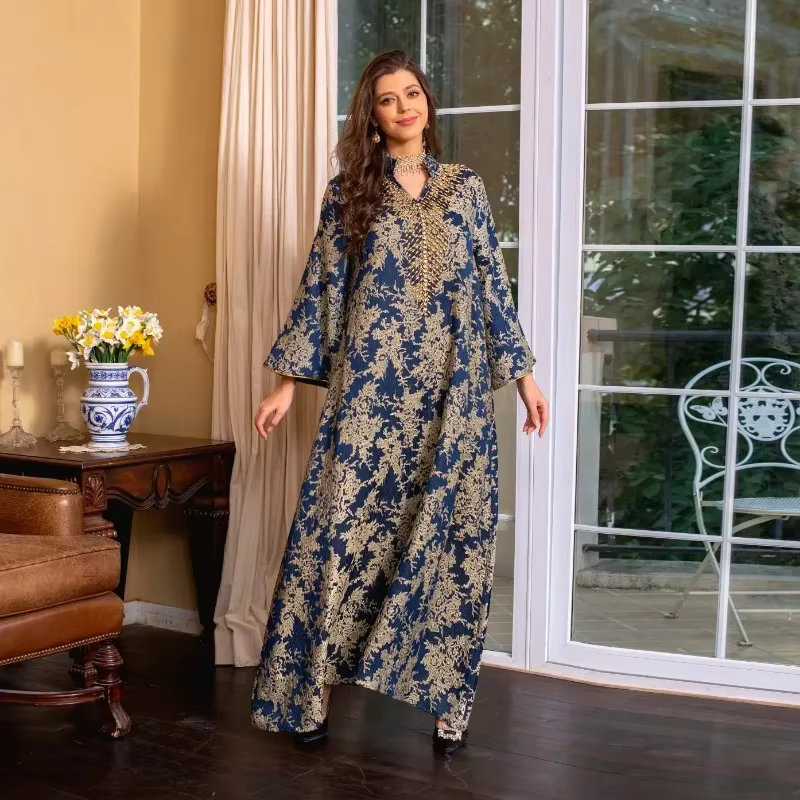Robe musulmane Eid personnalisée pour femmes Abaya perles col montant Jalabiya Maroc robes de soirée Abayas caftan