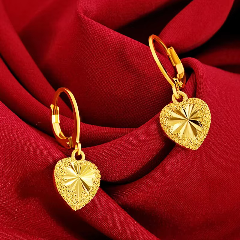 Coeur Pikun fleur plaqué or 24 carats boucles d'oreilles ou collier pendentif bijoux femmes cadeaux pour elle