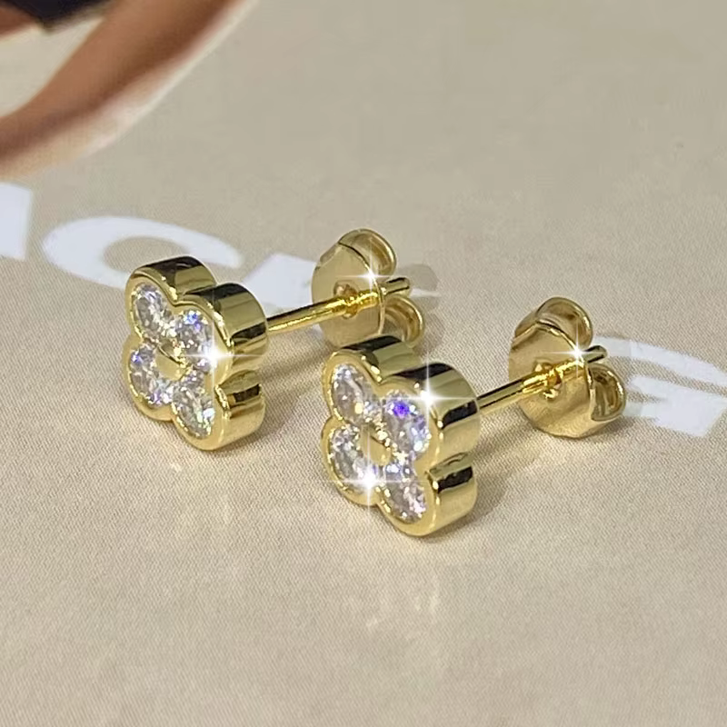 Boucles d'oreilles fleur en moissanite certifiée Lnngy avec certificat pour femmes