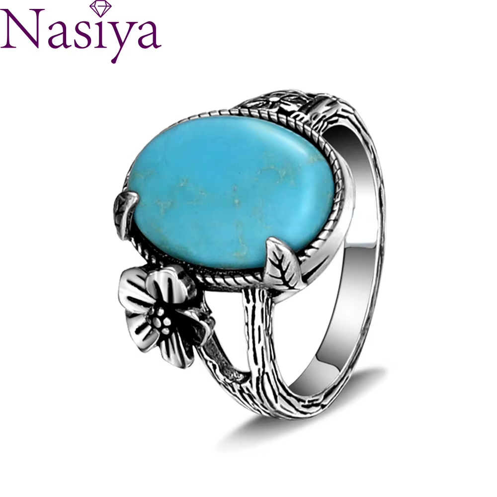 S925 bague en argent bijoux 10*14mm Turquoise Boutique