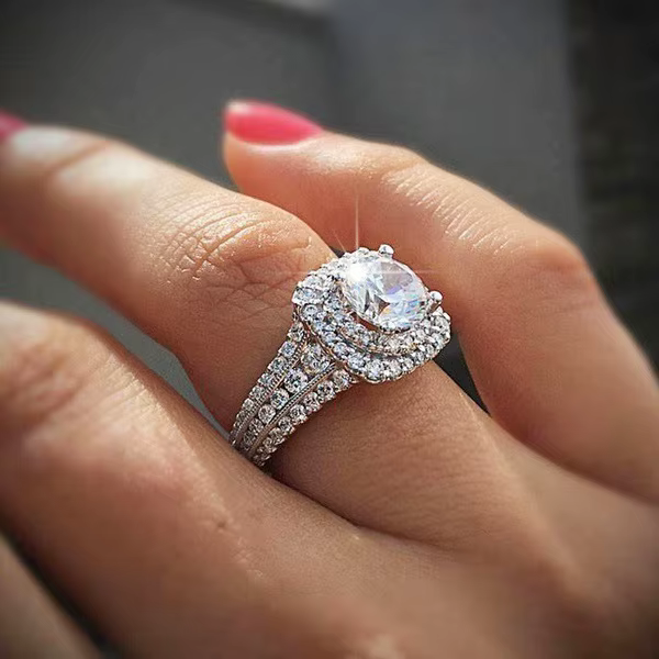 Bague en diamant couleur argent S925 pour femme