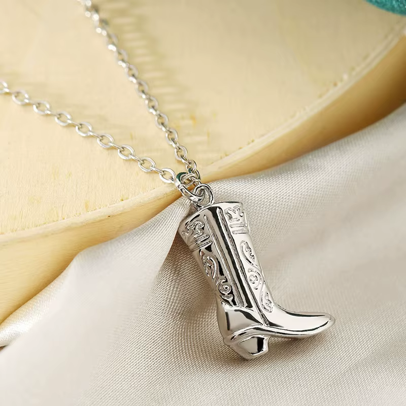 Collier pendentif botte de Cowboy Cowgirl en acier inoxydable pour femmes