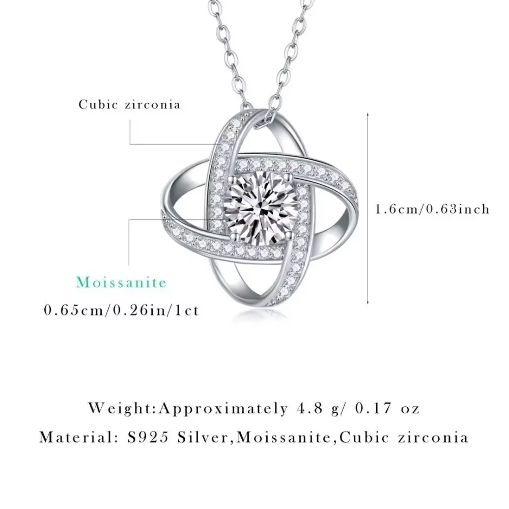 M-JAJA 1ct Moissanite boucle infinie pendentif collier pour femmes 18K plaqué or blanc 925 en argent Sterling