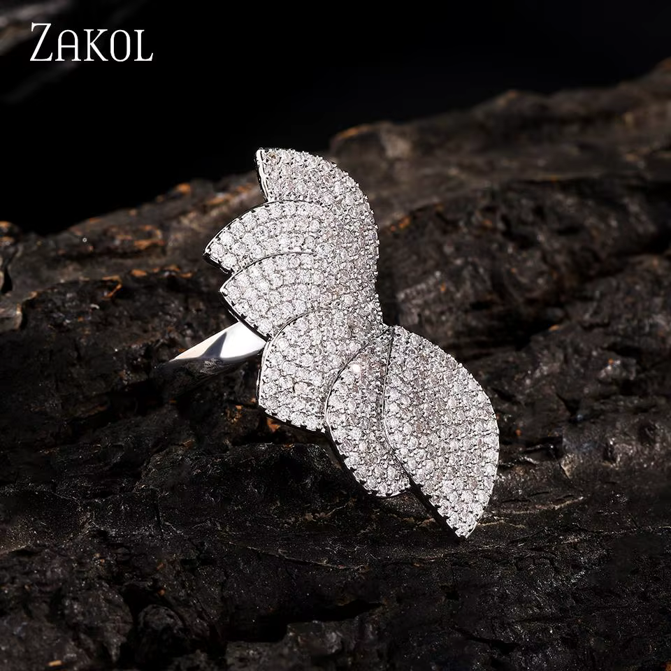ZAKOL haute tempérament fleur conception Micro-ensemble CZ Zircon anneau pour les femmes exquis et élégant fête Banquet bijoux accessoires