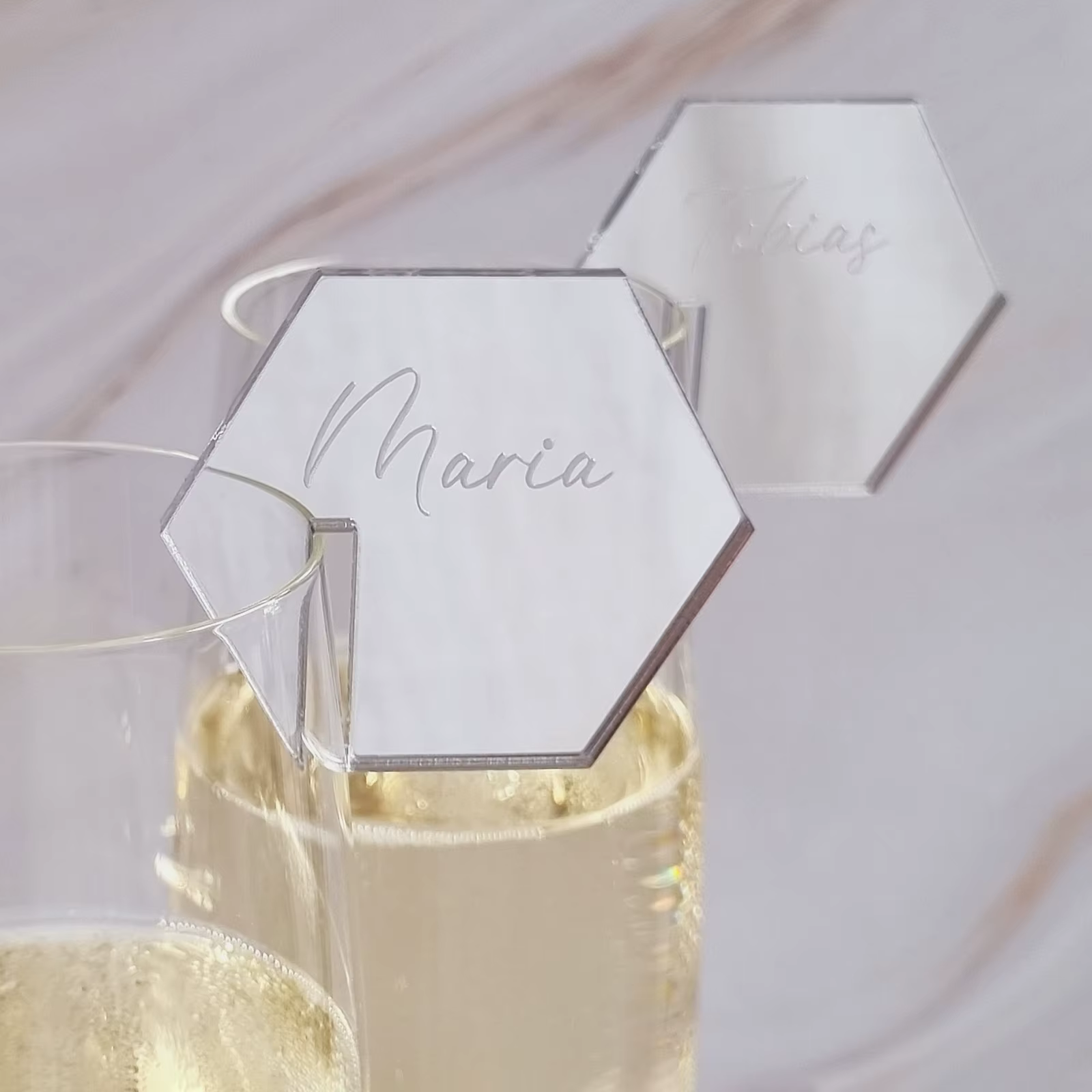 Marqueurs de verre à cocktail en acrylique miroir vierge