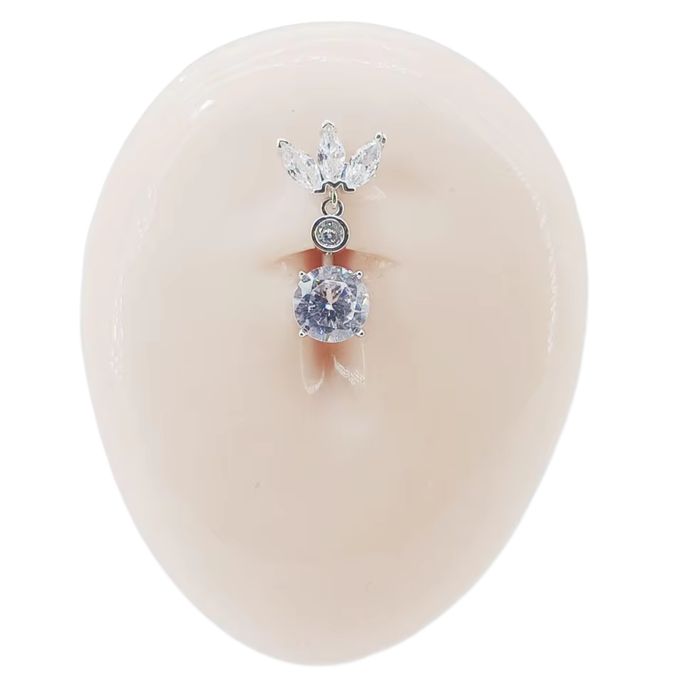 Anneau de nombril flottant élégant avec motif couronne florale et cristaux étincelants