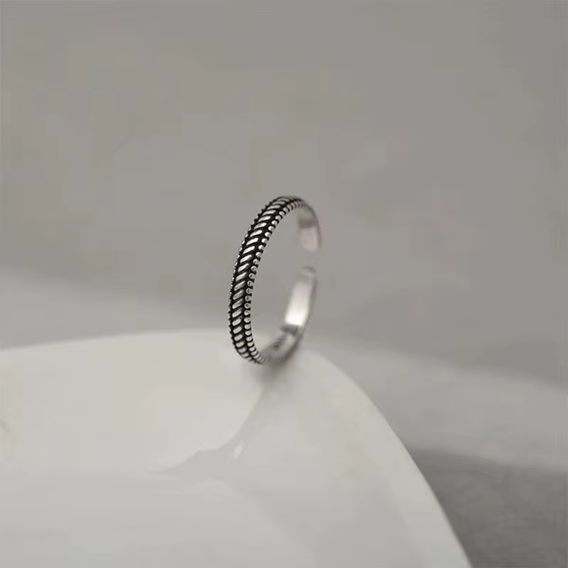 Bagues noires fines tissées en argent Sterling 925 pour femmes