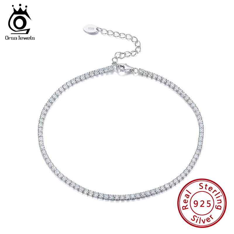 ORSA JEWELS Hip Hop 925 en argent Sterling chaîne de Tennis bracelets de cheville pour femmes Boho Zircon plage pieds