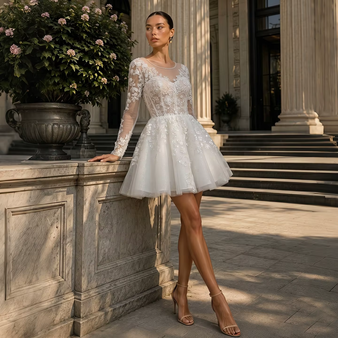 Robe de mariée élégante Sheer Fairy 2026 pour femme avec dos boutonné
