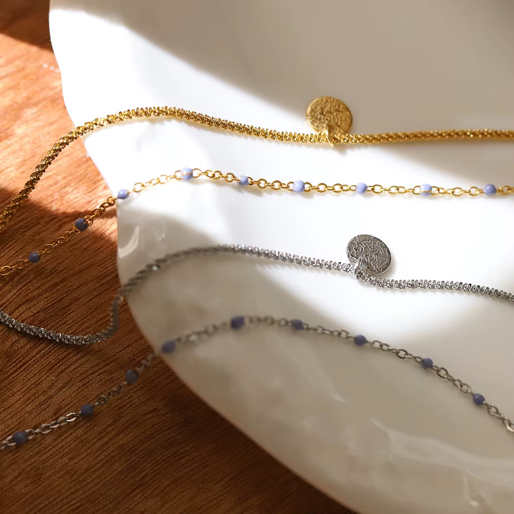 Amaiyllis lumière luxe feuille d'aluminium rond Double couche collier pendentif Niche lilas Beanie chaîne