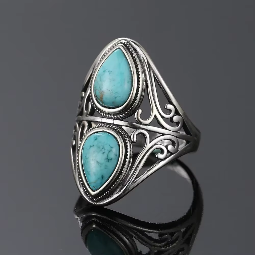 Bague Vintage en argent Sterling S925 avec pierre Turquoise naturelle