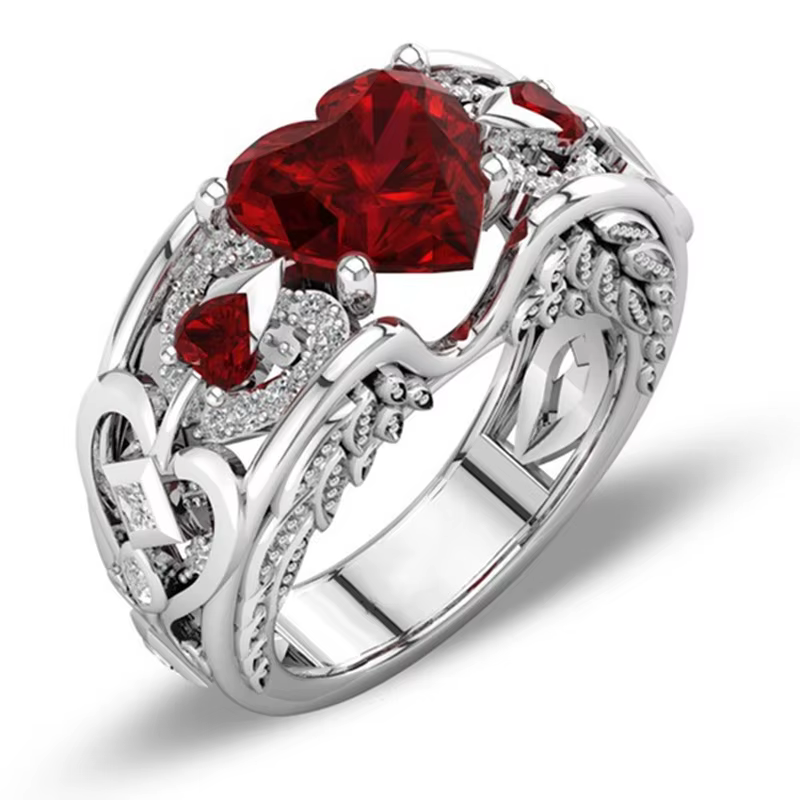 Bague multicolore en argent regardé 925 avec cœur d'amour