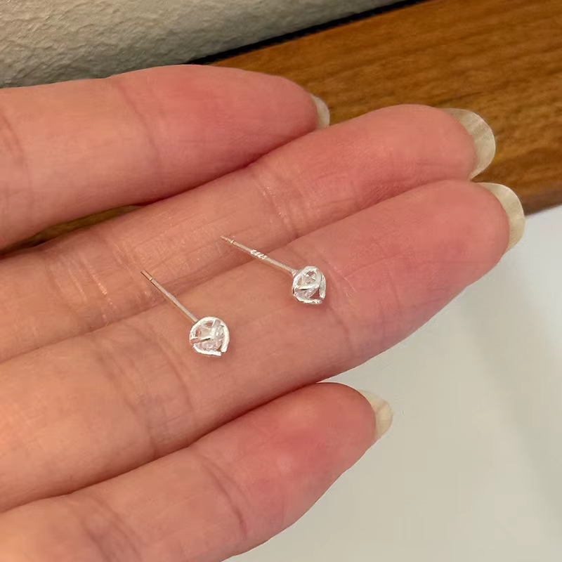 Boucles d'oreilles argent 925 Zircon irrégulier Mini Simple élégant polyvalent femmes