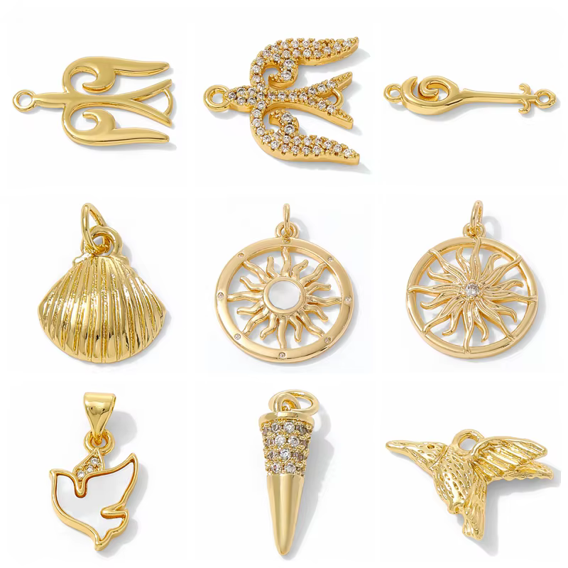Pendentif en forme de cœur en laiton plaqué or 18 carats