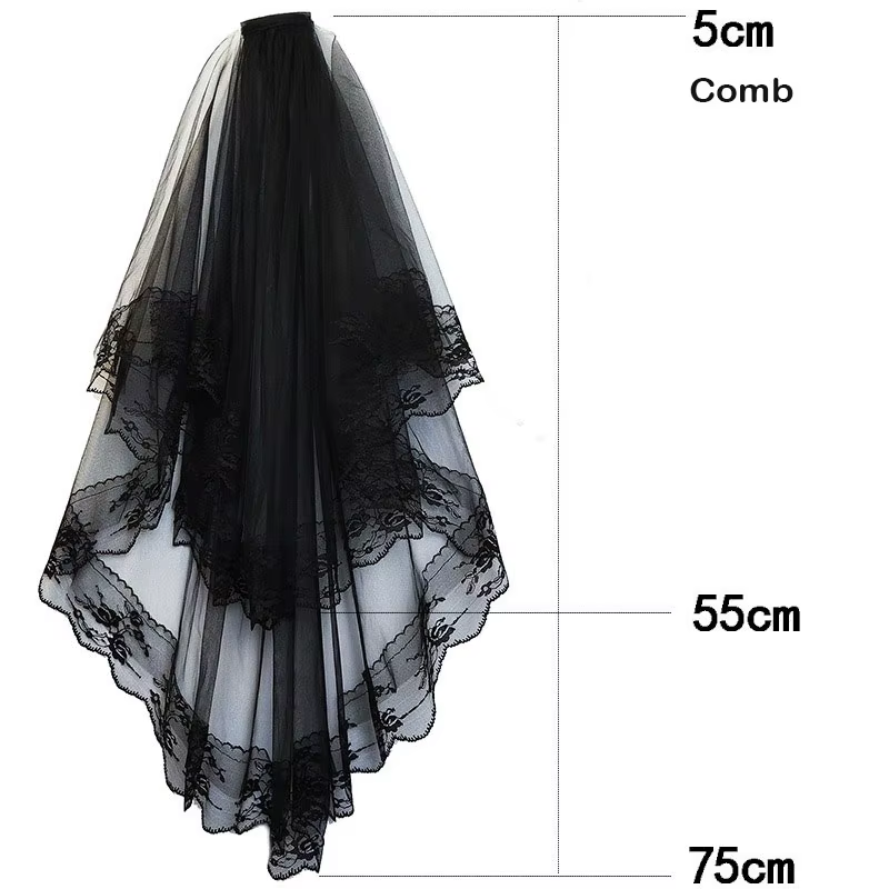Voile de mariée d'Halloween pour femmes avec bord en dentelle