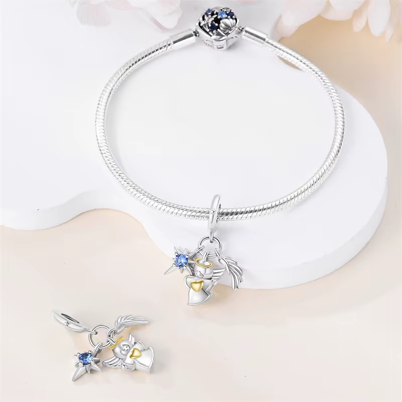 Pendentif Charme Petit Ange en Argent Sterling 925 Tendance pour Bracelet Original DIY