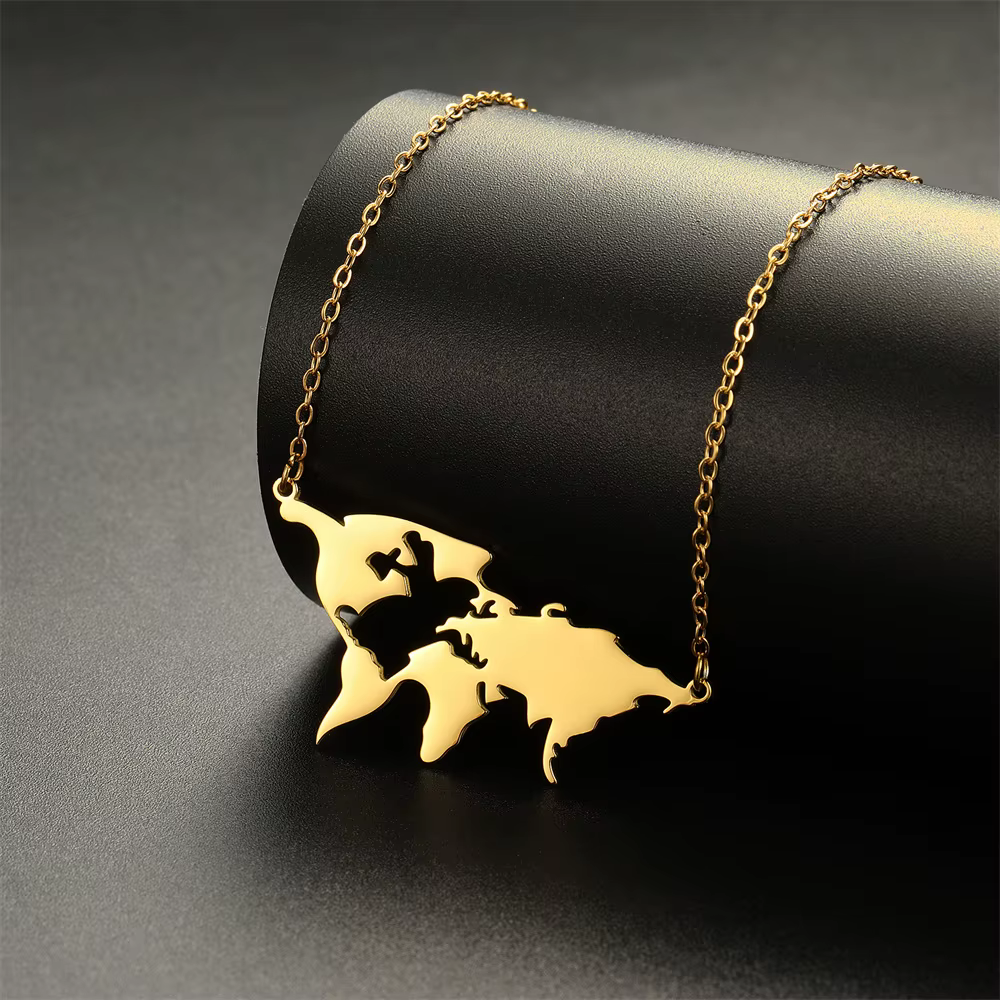 EUEAVAN Collier pendentif globe terrestre pour femme en acier inoxydable