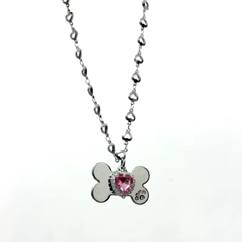 Y2K – collier avec pendentif en forme de cœur rose pour femmes