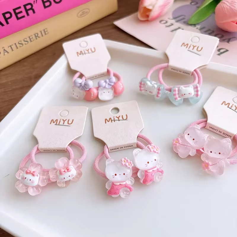 2 pièces couleur rose fille anneau de cheveux pour enfants mignon dessin animé chaton bandeau