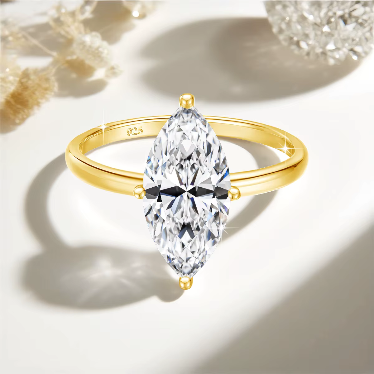 Szjinao – bague Marquise Moissanite en or jaune