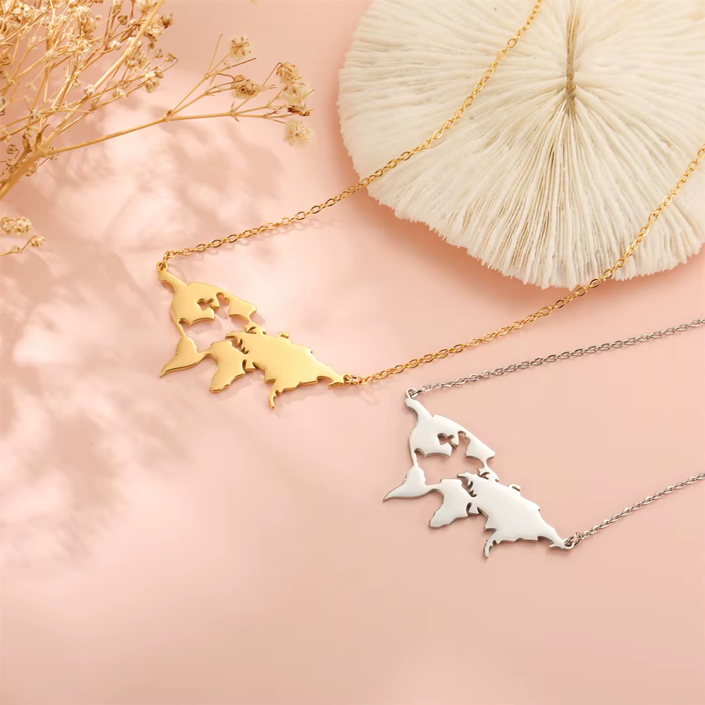 EUEAVAN Collier pendentif globe terrestre pour femme en acier inoxydable