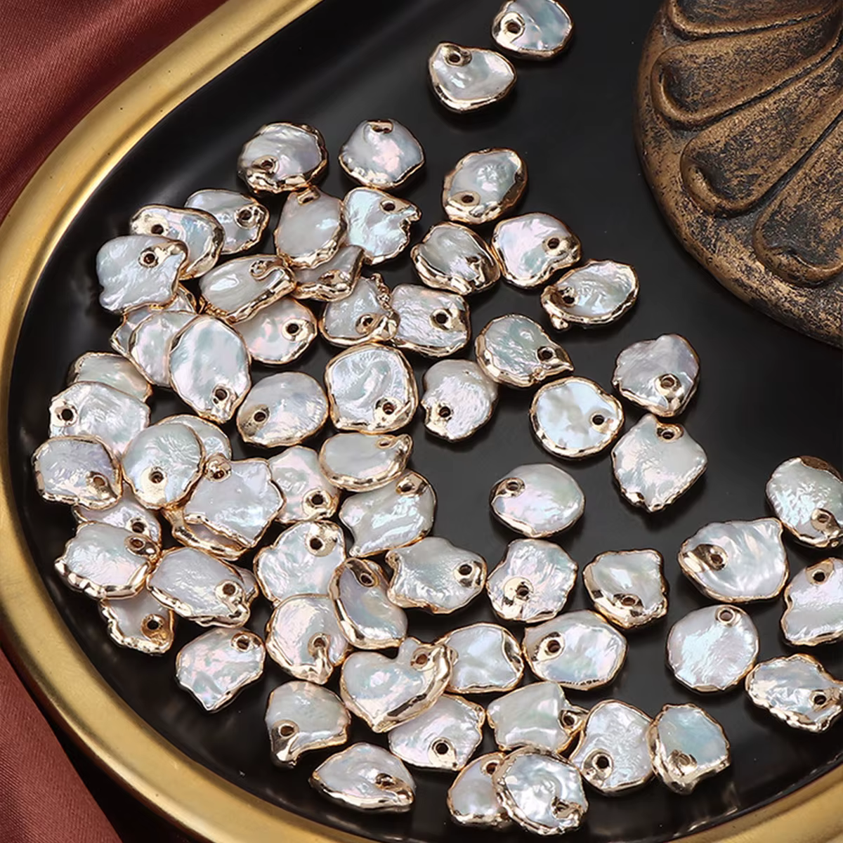 Pétale baroque bordure dorée perle d'eau douce naturelle pendentif de forme irrégulière pour bricolage boucles d'oreilles collier Bracelets accessoires